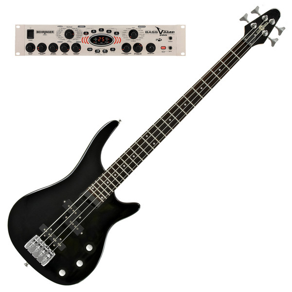 Miami Bass Guitar by Gear4music, Black with Behringer Bass V-Amp Pro