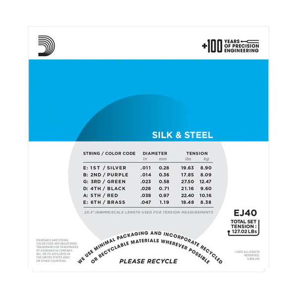 D'Addario EJ40 Silk & Steel Acoustic Guitar Strings, 11-47
