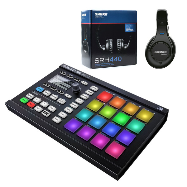 Native Instruments Maschine Mikro MK2, Black And Shure Headphones - Bundle