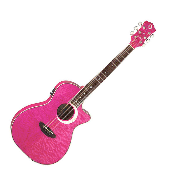 Luna Fauna Eclipse Parlor Electro Acoustic Guitar, Trans Pink