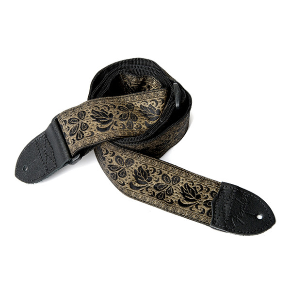 Fender 2'' Nylon Jacquard Strap, Metallic Gold w/ Black Rose