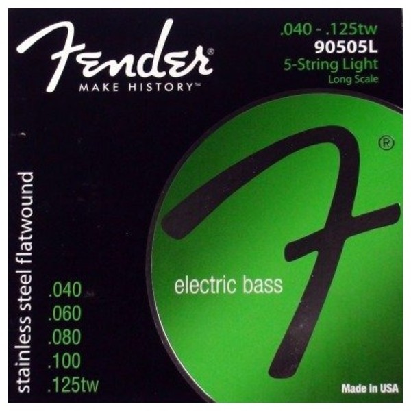 Fender 90505L Stainless Steel Flatwound Bass Guitar Strings, 40-125tw