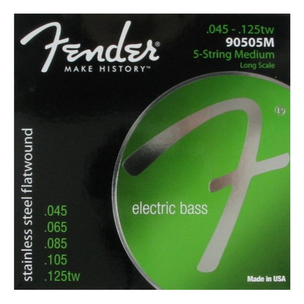 Fender 90505M Stainless Steel Flatwound Bass Guitar Strings, 45-125tw