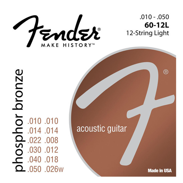 Fender 60-12L Phosphor Bronze 12 String Light Acoustic Strings, 10-50