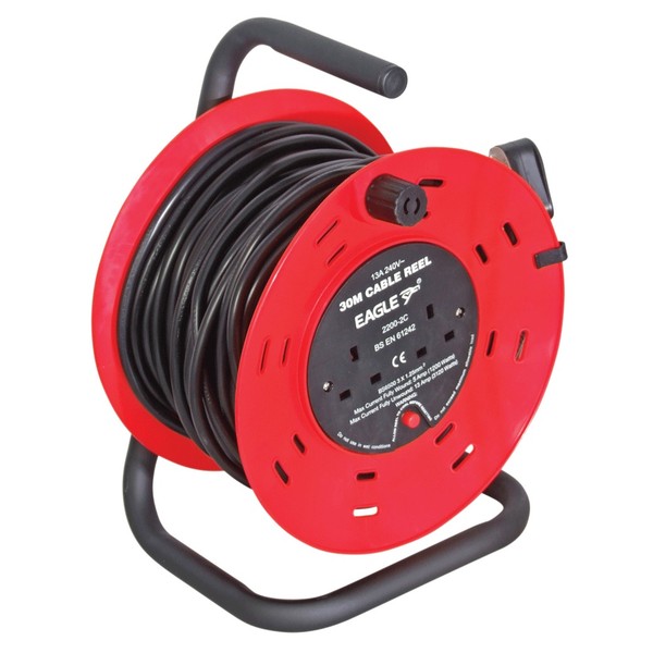 Eagle 2 Gang UK 13A Extension Reel, 30m