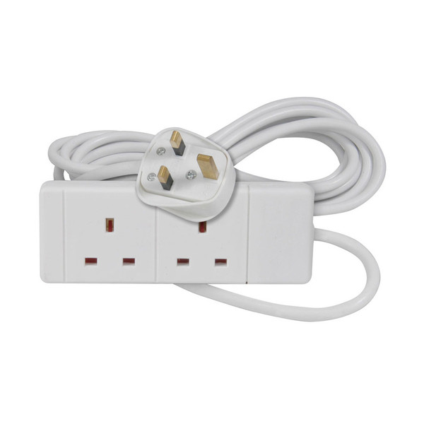 2 Gang UK 13A 2m Extension Lead, White