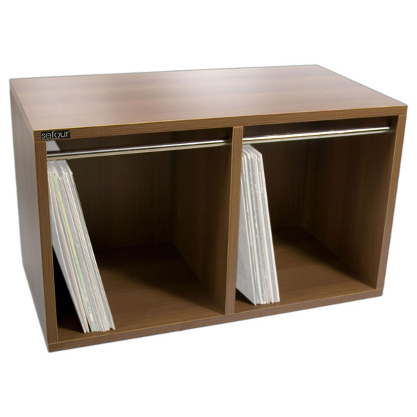 Sefour Vinyl Carry Box to Hold 220 Records, Tobacco Walnut - Angled Right
