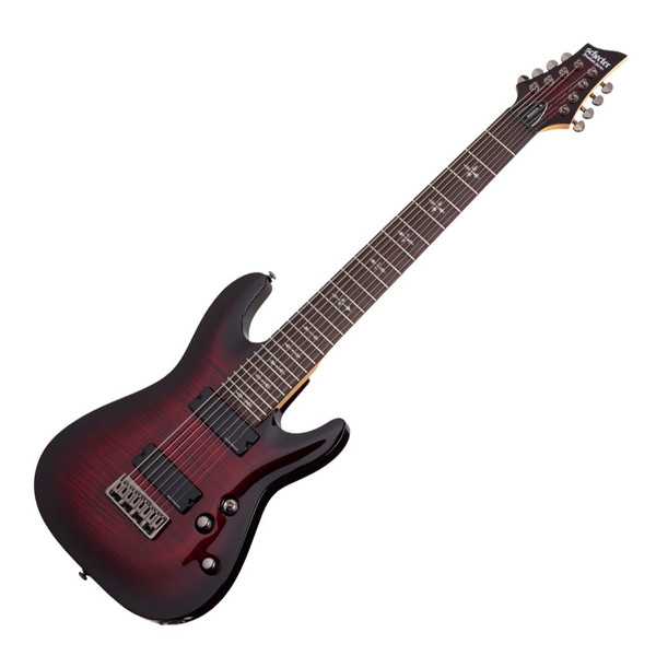 Schecter Demon-8 Electric Guitar, Crimson Red Burst