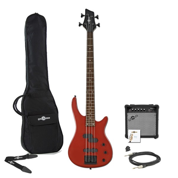 Lexington Electric Bass Guitar + Amp Pack, Red