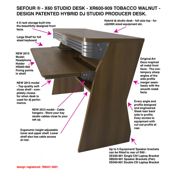 Sefour X60 Studio DJ Desk, Tobacco Walnut