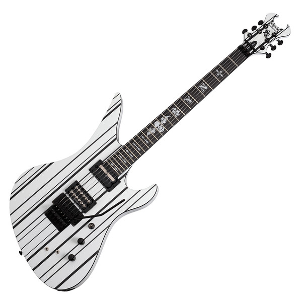 Schecter Synyster Custom-S Electric Guitar, White with Black Stripes