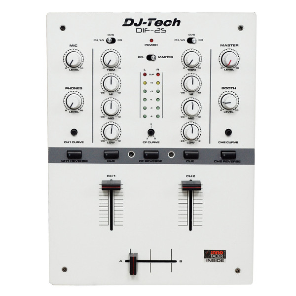 DJ Tech DIF-2S 2-Channel DJ Scratch Mixer, White