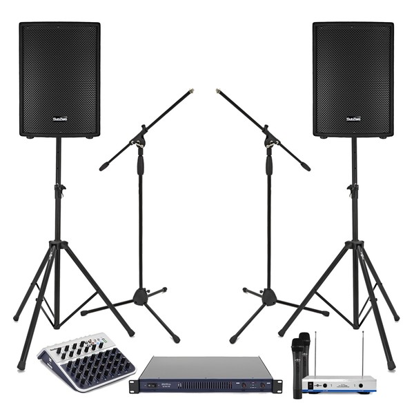 750W 12" Passive PA System with Mixer, Power Amp & Wireless Mics