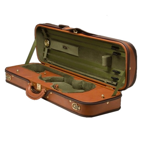 Negri Diplomat Tuscan Leather Violin Case in Cognac and Olive Green