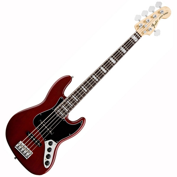 Fender American Deluxe Jazz Bass V, RW, 5 String, Wine Transparent