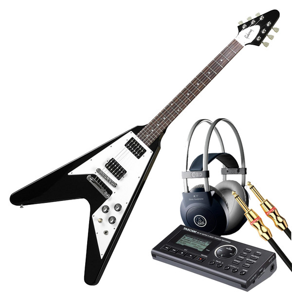 Gibson 1968 (2008) Flying V, Ebony, Monster Trainer Pack at Gear4music