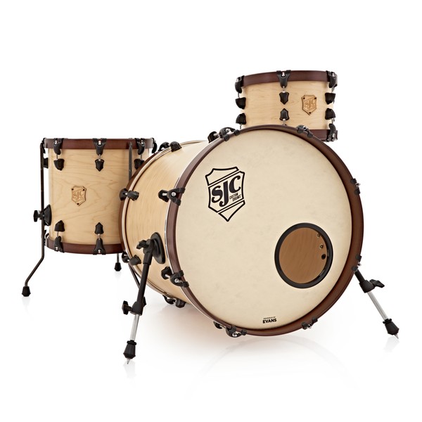 SJC Drums Custom 3 Piece Shell Pack, Natural Satin Stain, Wood Hoops