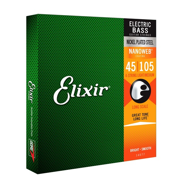 Elixir 4-String Nanoweb E14077 Nickel Plated Bass Strings, 45-105