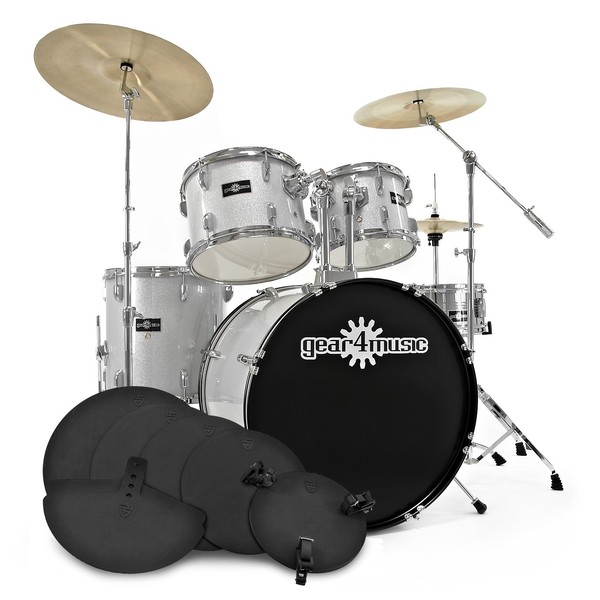 GD-7 Fusion Drum Kit + Practice Pack, Silver Sparkle