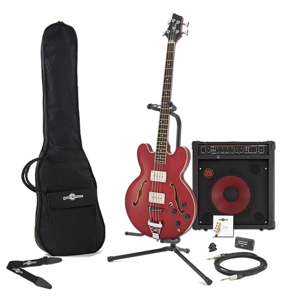 San Francisco Semi Acoustic Bass + RedSub by Gear4music, Wine Red