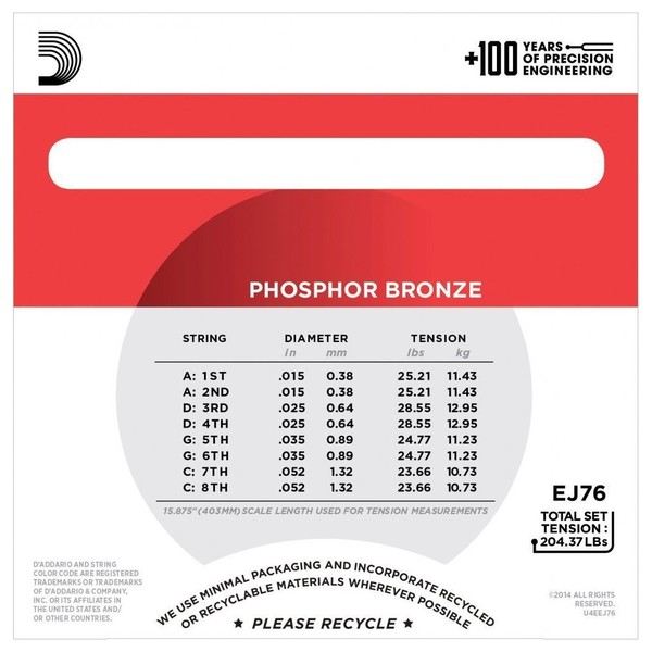 D'addario EJ76 Phosphor Bronze Mandola Strings