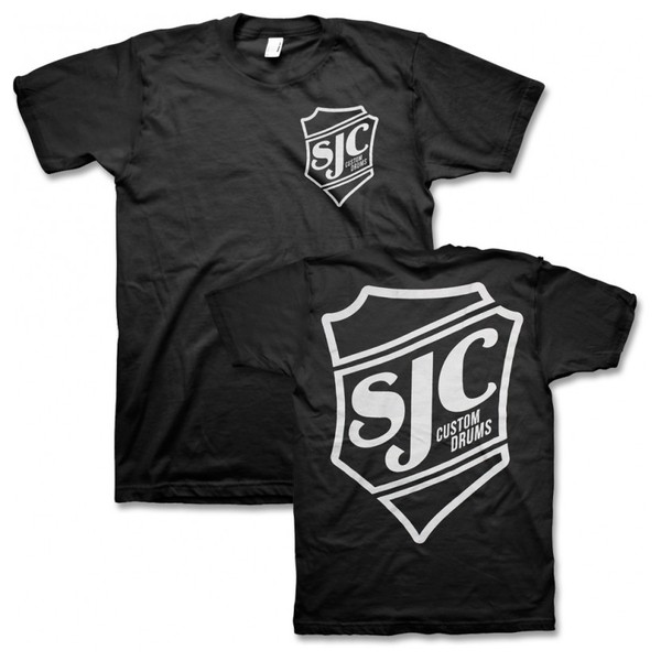 SJC Custom Drums T-Shirt Black with White Breast Print, Small