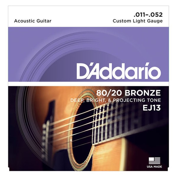 DAddario EJ13 80/20 Bronze Acoustic Strings, Custom Light, 11-52
