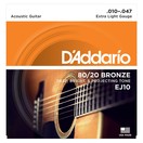 D'Addario EJ10 80/20 Bronze Westerngitarren Saiten, Extra helle, 10-47