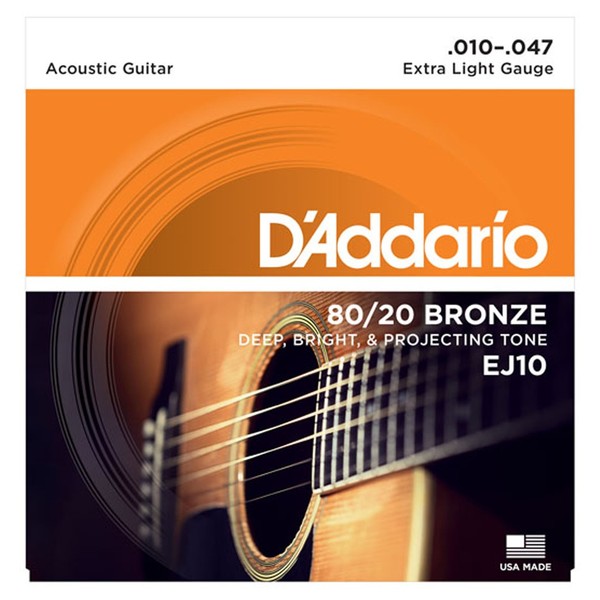 DAddario EJ10 80/20 Bronze Acoustic Strings, Extra Light, 10-47