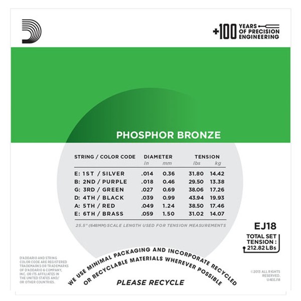 D'Addario EJ18 Phosphor Bronze, Heavy, 14-59