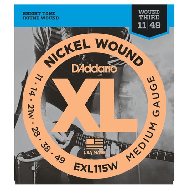 D'Addario EXL115W Nickel Wound, Medium Rock, Wound 3rd, 11-49