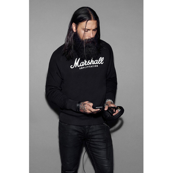 Marshall Crewneck Sweatshirt, Script Logo Graphic, Unisex Small