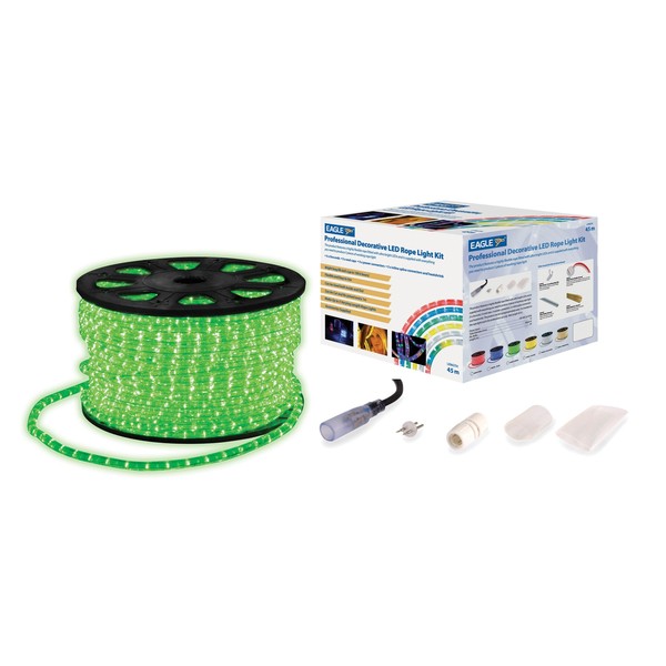 Eagle Static LED Rope Light With Wiring Accessories Kit 45m, Green