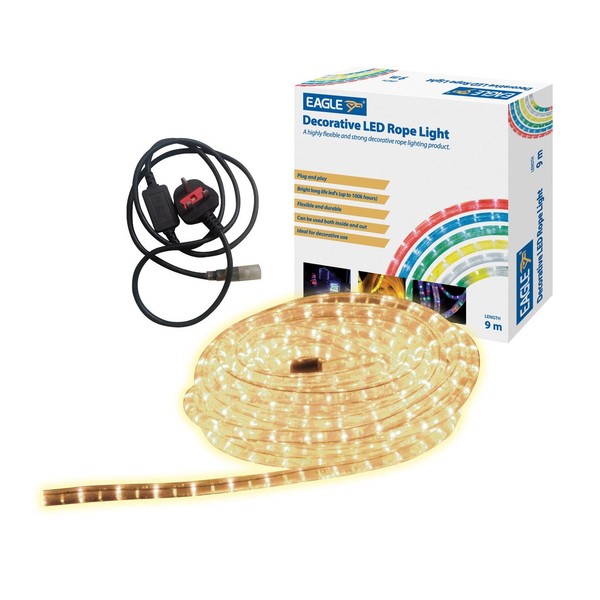 Eagle Static Plug and Play LED Rope Light 9m, Warm White