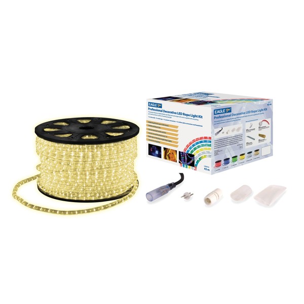 Eagle Static LED Rope Light With Wiring Accessories Kit 45m, Warm White