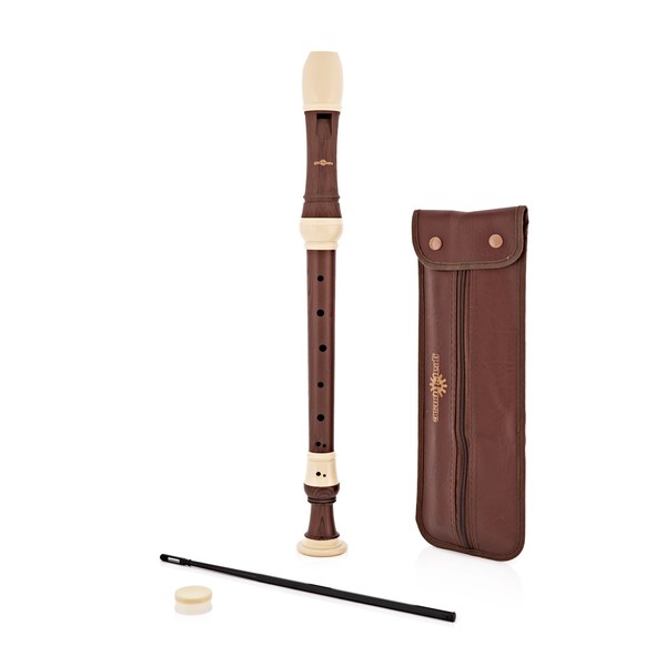 Treble Recorder with Wood Grain Finish, Cleaning Rod and Case