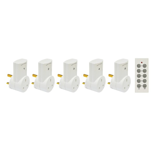 Eagle 5 Way Remote Control Mains Socket Adaptor Set