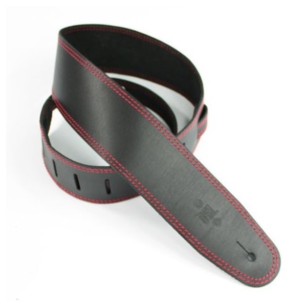 DSL Leather 2.5" Guitar Strap, Black with Red Stitching