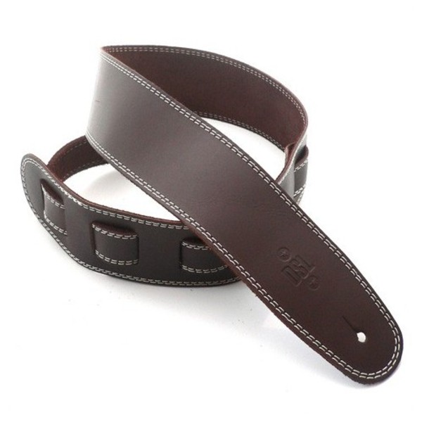 DSL Leather 2.5" Guitar Strap, Brown with Beige Stitching