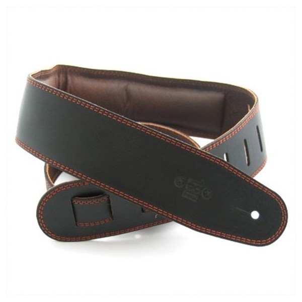 DSL Padded Garment Leather 2.5" Guitar Strap, Black/Brown Stitching