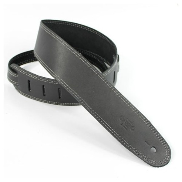 DSL Leather 2.5" Guitar Strap, Black with Grey Stitching