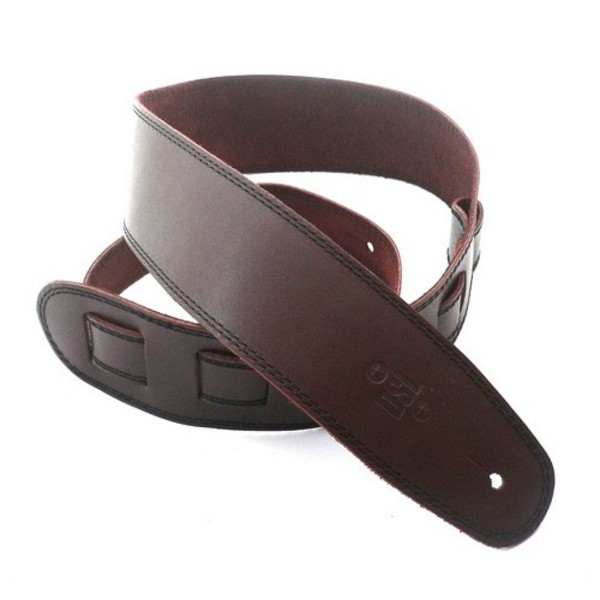 DSL Leather 2.5" Guitar Strap, Brown with Black Stitching