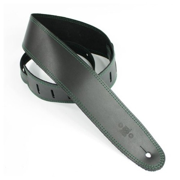 DSL Leather 2.5" Guitar Strap, Black with Green Stitching