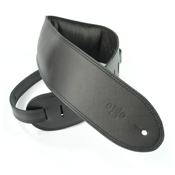 DSL Padded Garment Leather 3.5" Guitar Strap, Black & Black Stitching