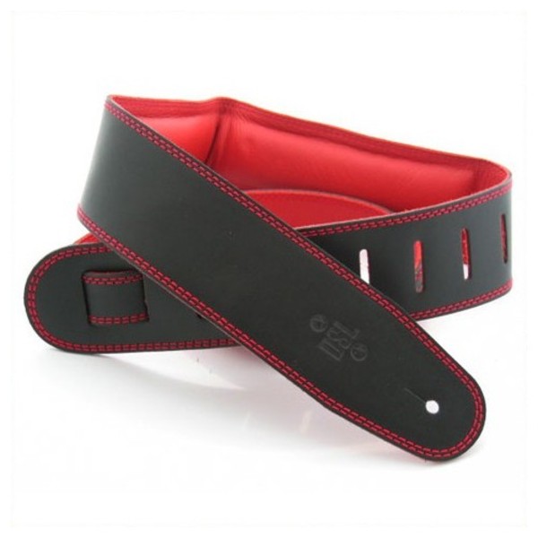 DSL Padded Garment Leather 2.5" Guitar Strap, Black and Red