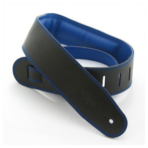 DSL Padded Garment Leather 2.5" Guitar Strap, Black and Blue