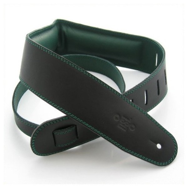 DSL Padded Garment Leather 2.5" Guitar Strap, Black and Green