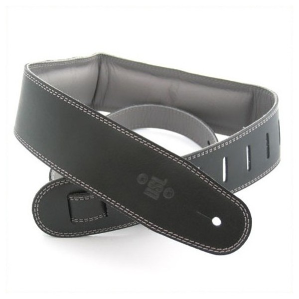 DSL Padded Garment Leather 2.5" Guitar Strap, Black and Grey