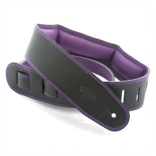 DSL Padded Garment Leather 3.5" Guitar Strap, Black and Purple