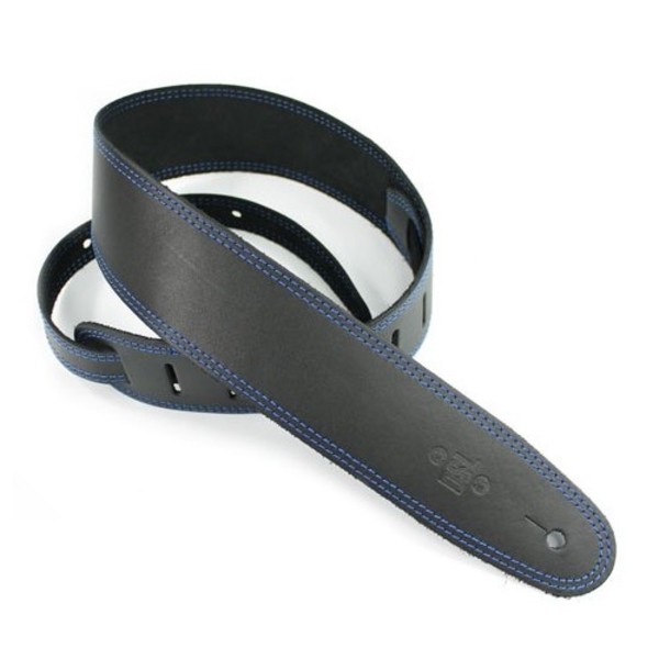 DSL Leather 2.5" Guitar Strap, Black with Blue Stitching
